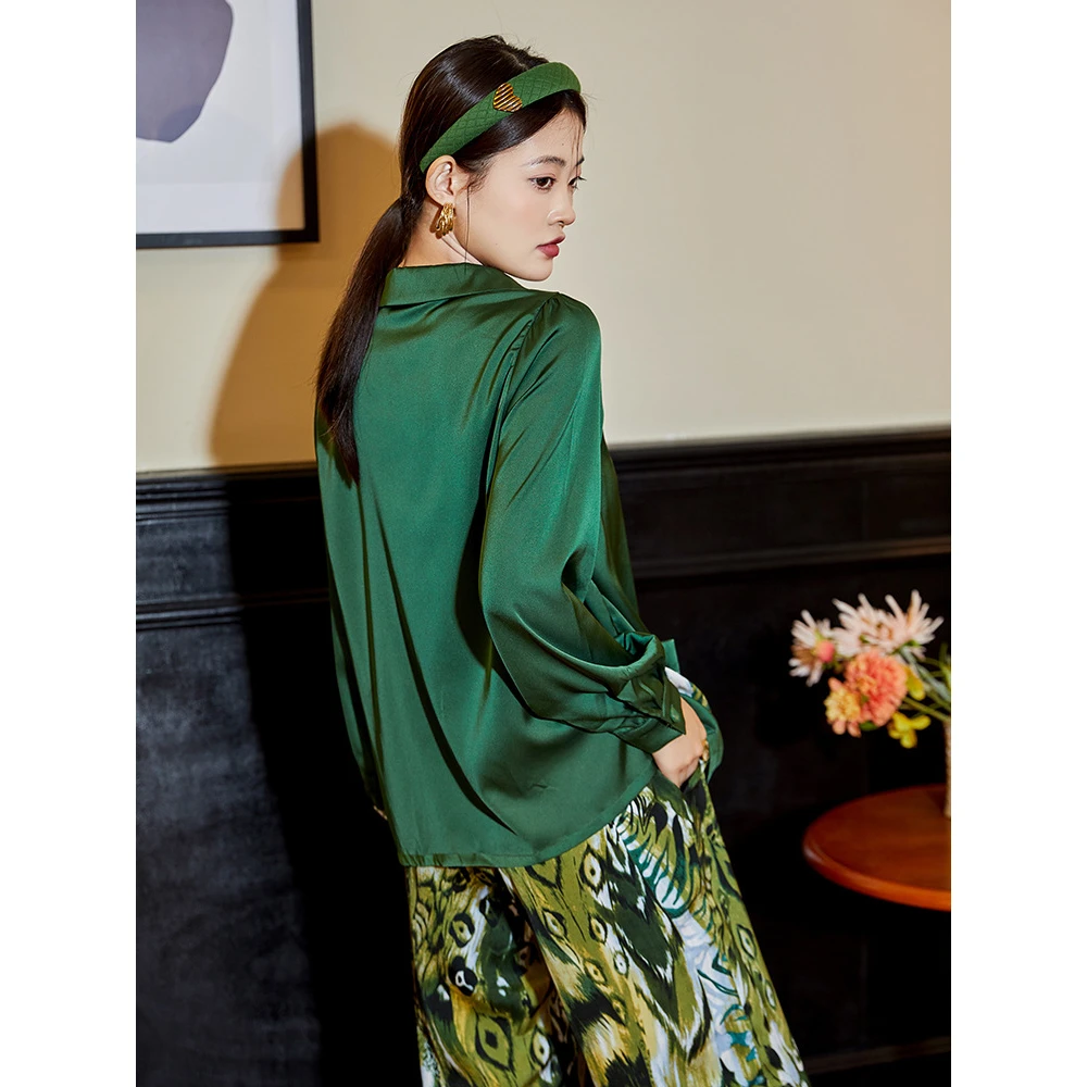 Maison Gabrielle 2022 Spring Summer Vintage Chinoiserie Printed Pajamas Set Loungewear Sleepwear for Women 2 Pieces Long Sleeve