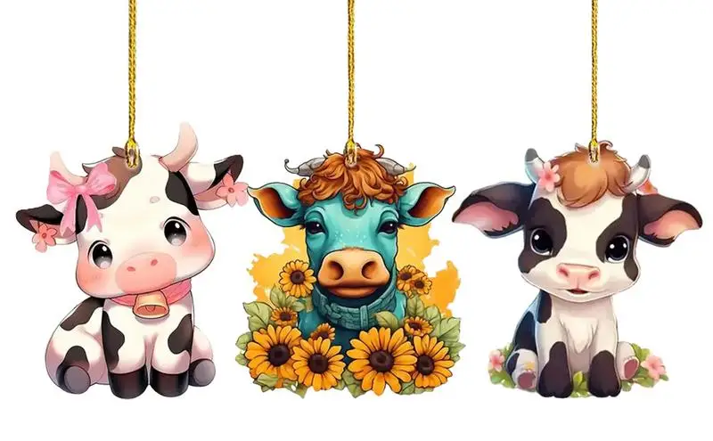 

Calf Christmas Tree Ornament Acrylic Flat Pendant Automotive Christmas Tree Animal Pendant Ornament 2D Cartoon Animal Decor