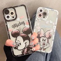 disney mickey minnie cartoon clear soft phone cases for iphone 13 12 11 pro max xr xs max 8 x 7 se 2020 couple anti drop cover