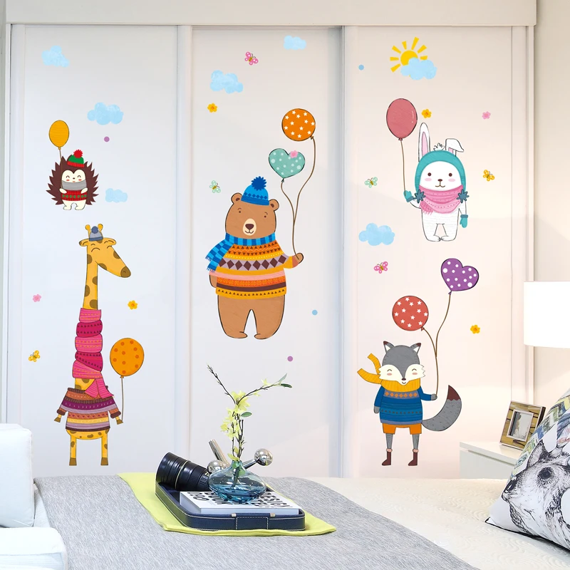 

[SHIJUEHEZI] Giraffe Bear Fox Rabbit Hedgehog Wall Stickers DIY Animals Mural Decals for Kids Rooms Baby Bedroom Decoration