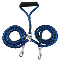 Double Way Braided Nylon Dual Dog Leash Double Lead Rope Durable Walking Strong Leashes For Two Dogs With Soft Padded Handle
