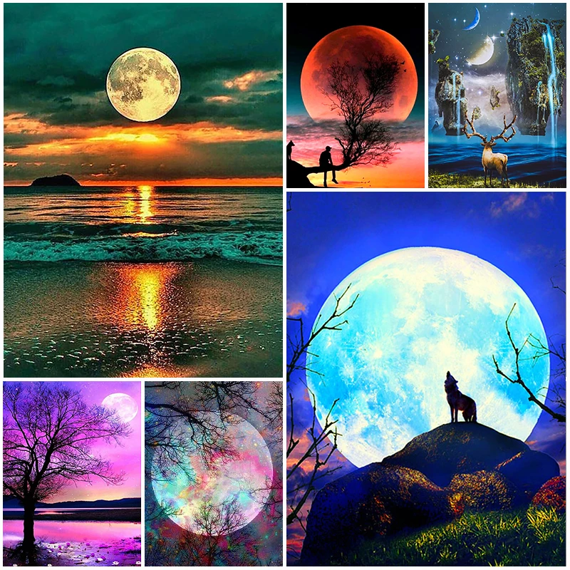 

5D Diy Diamond Painting Moon Landscape Full Rhinestones Embroidery Mosaic Art Cross Stitch Kits Home Decor New Arrivals 2023