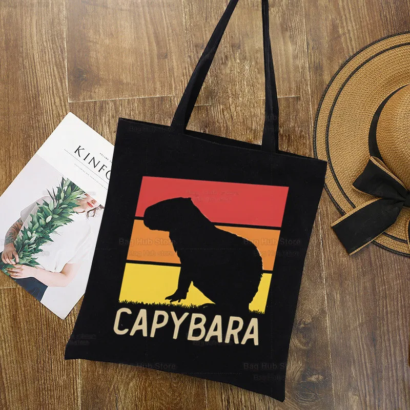 

Забавные мультяшные черные дизайнерские холщовые сумки на плечо capyбара в стиле Харадзюку, милые сумки с животными, женская сумка capiбара, су...
