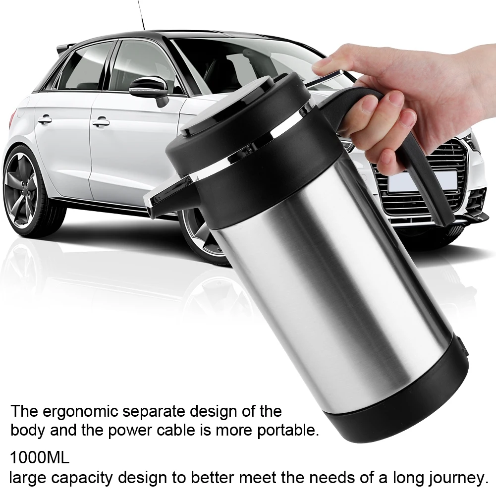 Автомобильный Электрический чайник из нержавеющей стали с подогревом, 1000 мл, термос для кофе, чая, чашка с подогревом воды, кружка, 12 В, автомобильные аксессуары, автомобильная чашка с подогревом