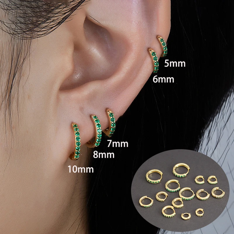 

1 Pair Green Little Huggies Stainless Steel Hoop Earrings Girl Tiny Rings Cartilage Small Helix Piercing Tragus Circle Men Hoops