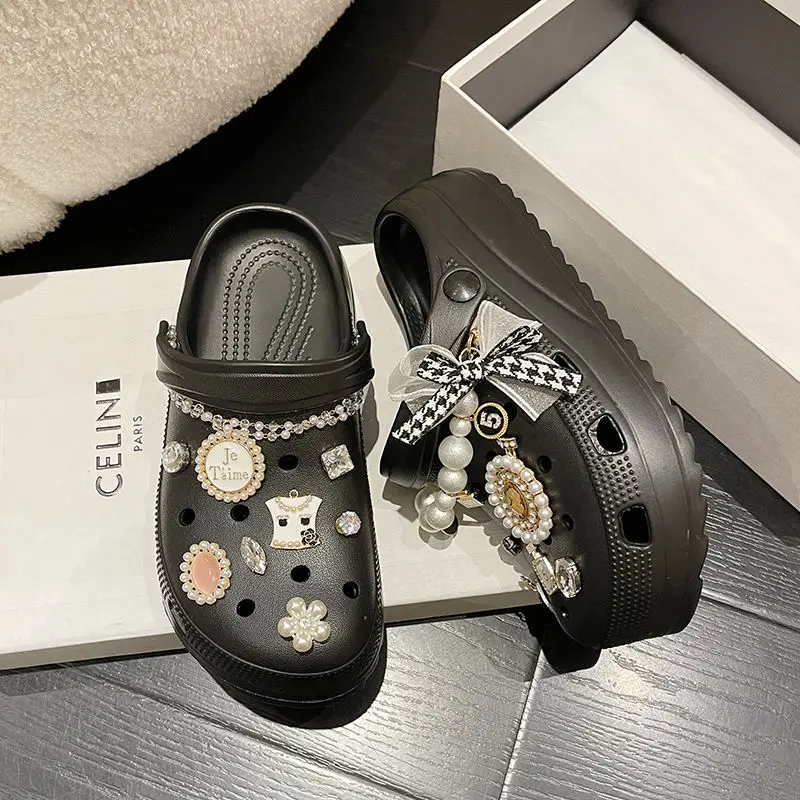 

Women Pump Dress Sandals EVA Non-Slip Luxury Brand Shoes Patchwork Pearl Fashion Outdoor Beach Slippers For Woman Size 34-41