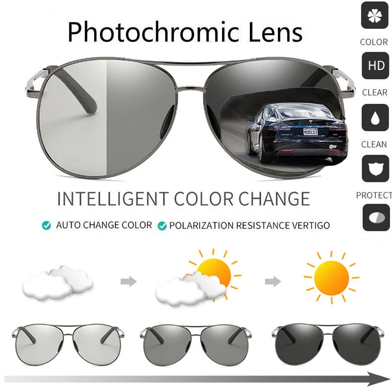 

Polarized Photochromic Sunglasses Chameleon Square Sun Glasses Discoloration Eyewear Anti Glare UV400 Driving Goggles Dextrous