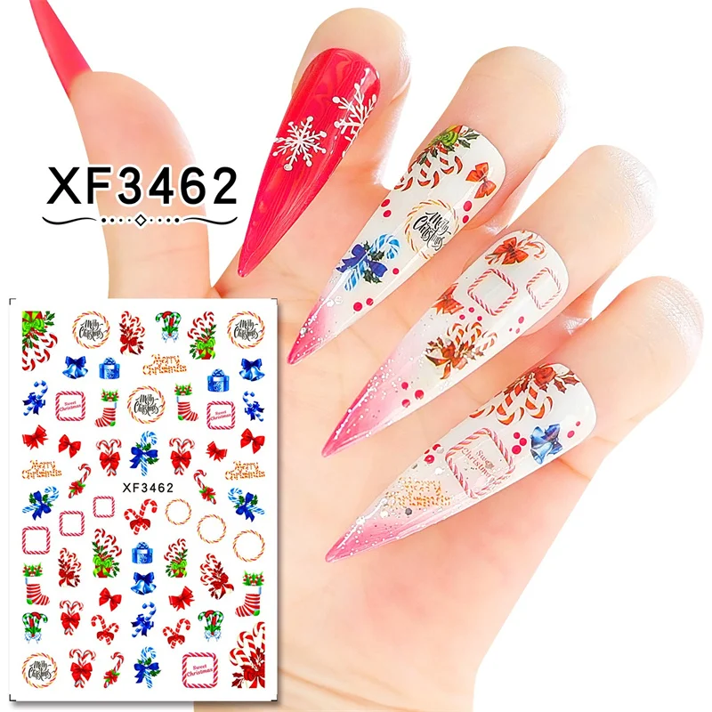 

1Pcs Merry Christmas Nail Stickers Snowflake Elk Xmas Tree Self Adhesive 3D Decals Stickers For Nails New Year Slider Nail Decor