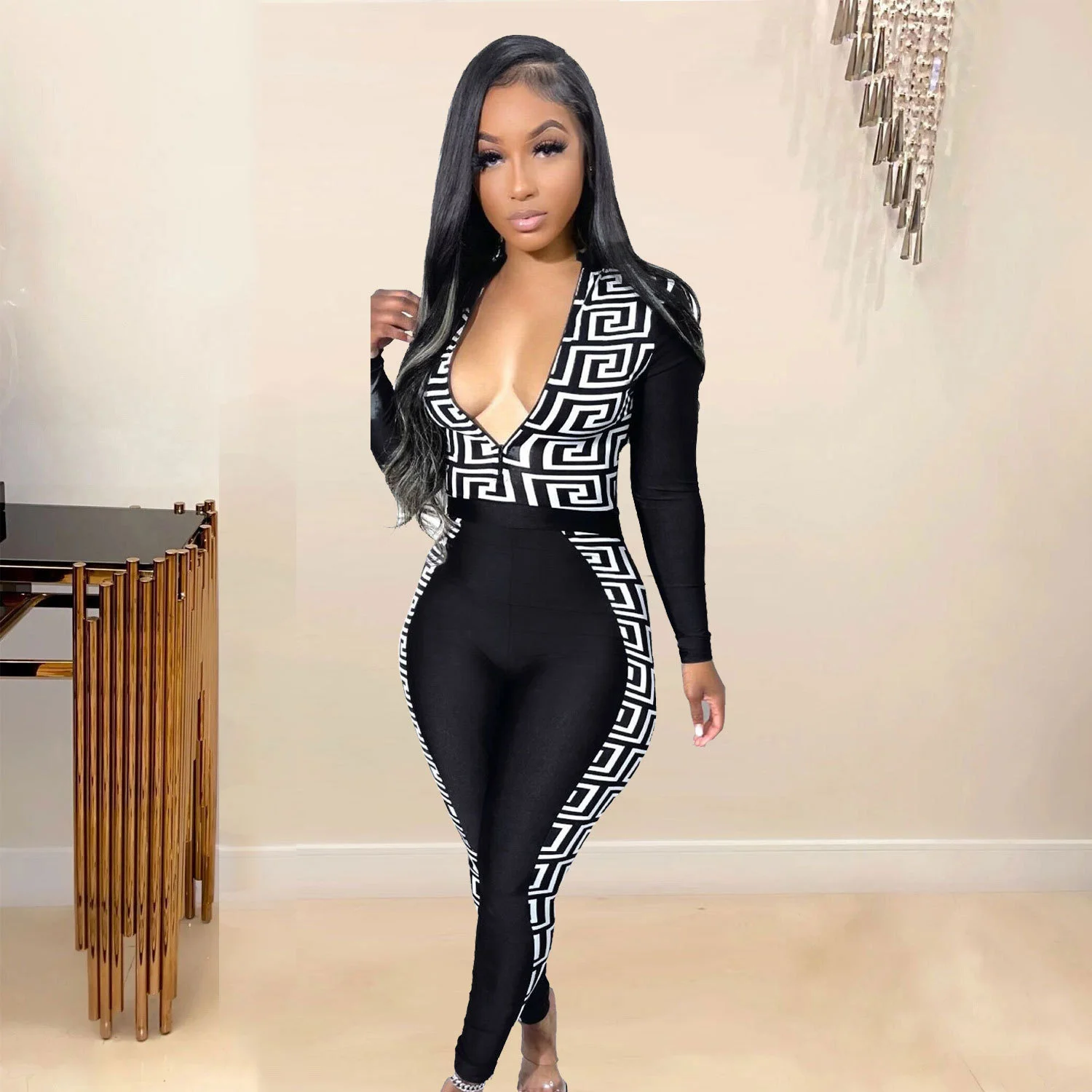 

Цельный комбинезон Zoctuo, элегантный ровный комбинезон, комбинезон для ночного клуба с принтом, сексуальный комбинезон, облегающая Клубная одежда, одежда