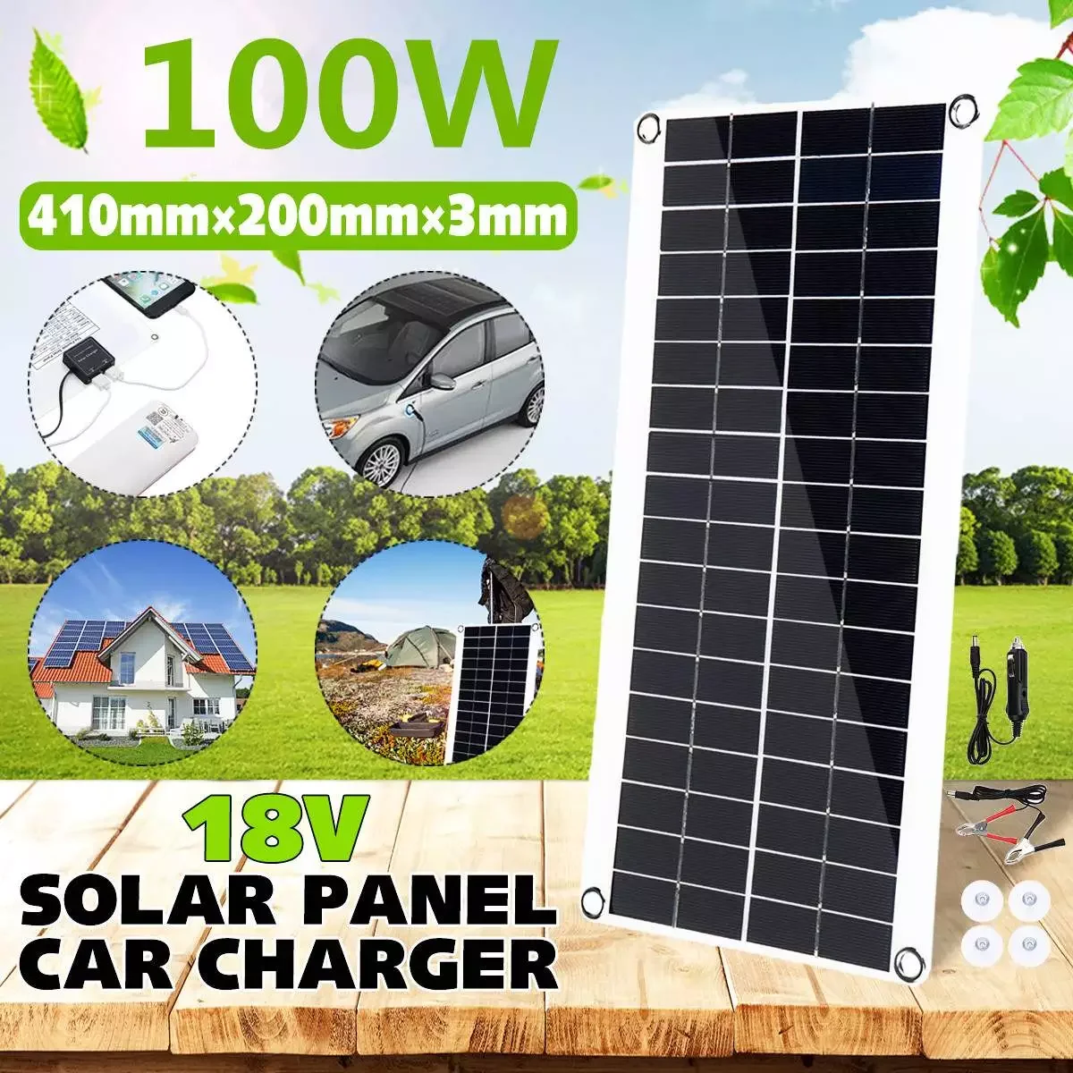 

100W Portable Solar Panel Double USB Power Bank Solar Cell Board External Battery Charging Car Charger Board 410X200mm