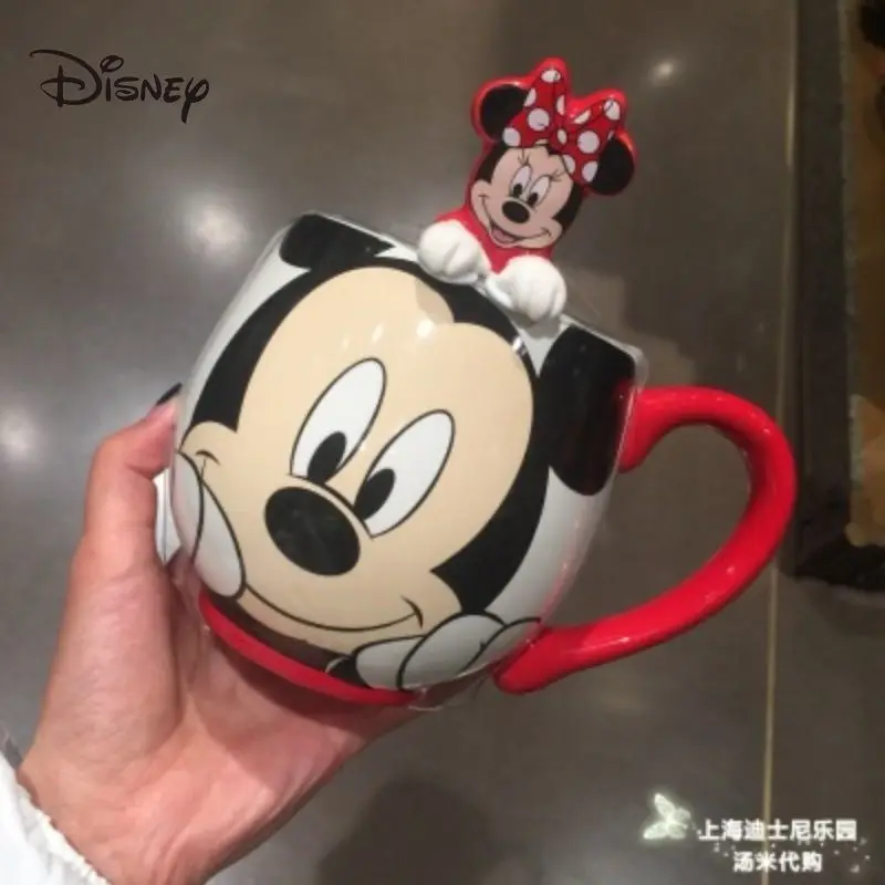 

Новинка, керамическая кружка Disneyland с ложкой, Микки, Минни, Дональд, Дак, маргаритки, кофейный цвет