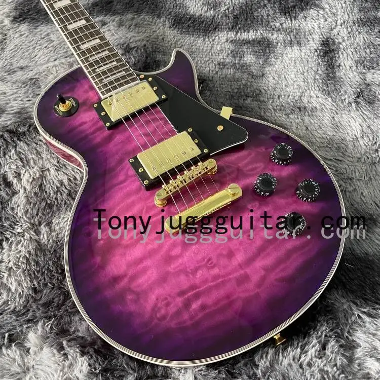 

Figured Maple Top Yellow Widow Electric Guitar Purple Body Binding, Mahogany body, Rosewood Fingerboard, 22 Frets, 6 strings