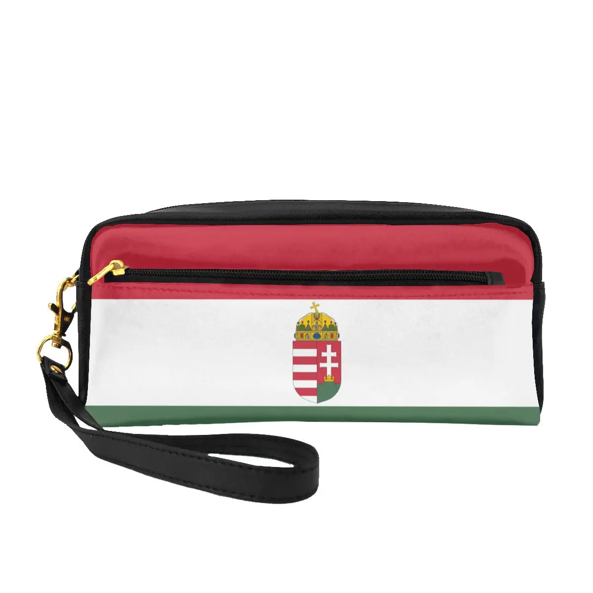 

Makeup Bag Zipper Cosmetic Case Storage Bag Flag Of Hungary With Arms Pencils Pouch Stationery