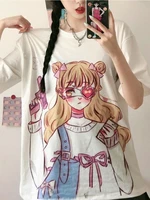 deeptown harajuku anime graphic t shirt for women retro cartoon tshirt kawaii girl print short sleeve y2k top new fashion korean