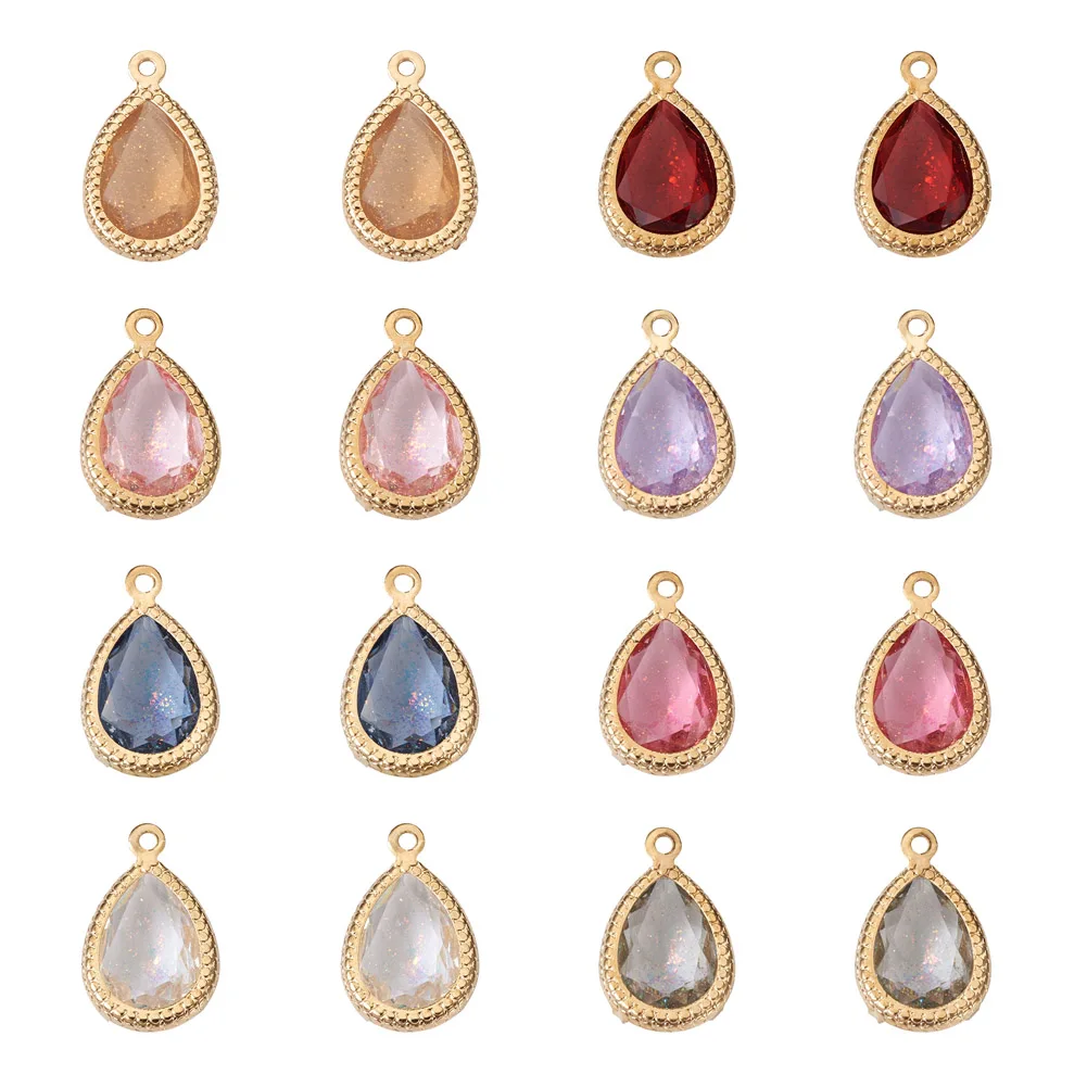 

Kissitty 48Pcs Mixed Color Teardrop Faceted Resin Rhinestone Pendants with Golden Color Tone Brass Settings For Jewelry Making