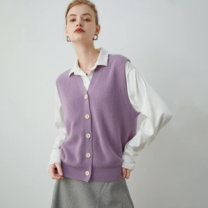 Hot Sale 2022 Autumn Winter New Women Waistcoat 100% Cashmere Knit Cardigans Vest Sleeveless Sweater  Female Soft Warm Outwear