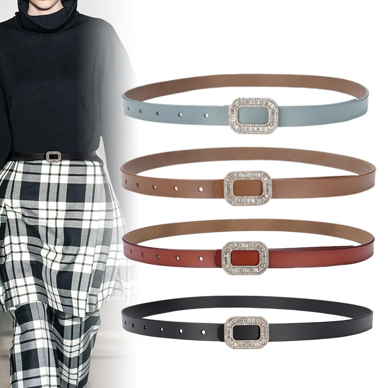 Luxury Cowhide Belt Women's Fashion Versatile Diamond Lacquer Leather Belt Women's Cowhide Pants Waist Cover