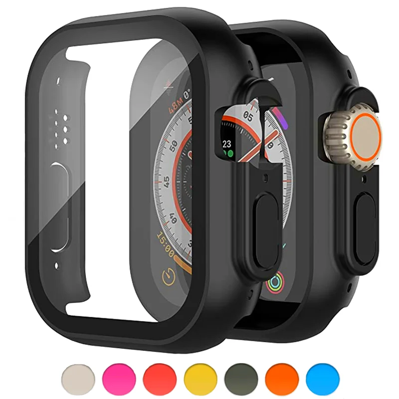 

Стекло + чехол для Apple Watch ультра 49 мм Смарт-часы PC бампер + защита экрана закаленное Покрытие серии iwatch ультра аксессуары