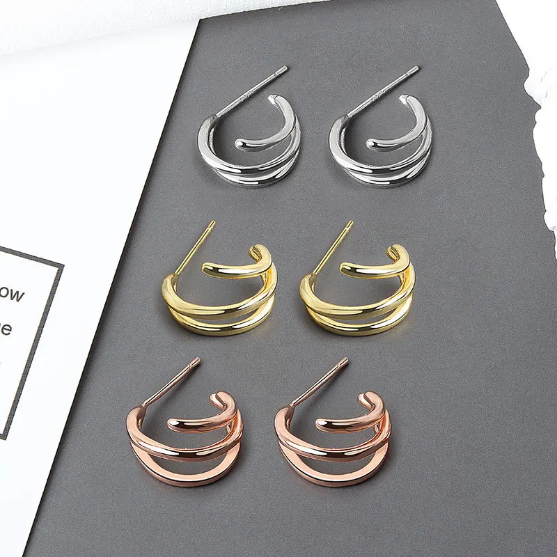 

Gold Silver Color Geometric Stud Earrings for Women Minimalist Ear Jewelry Hollow Party Engagement Gifts Charms Metal Earring
