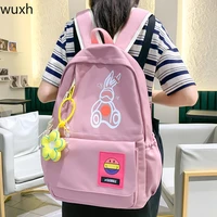 solid color cartoon rabbit student backpack large capacity nylon waterproof schoolbag casual personality female bags