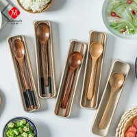 japanese style wooden spoon chopsticks with portable box tableware set natural wood chopsticks spoon set kitchen dinner supplies