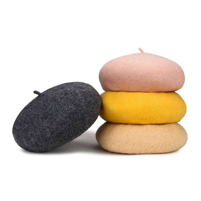 

Шерстяные женские осенне-зимние плотные береты, женские береты художника во французском стиле, Женская однотонная теплая шапка для девочек...