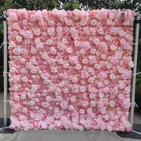 Pink White Roll UP Flower wall Plant Wall Hanging Red Rose Morning 3D Artificial Flower Wall Backdrop Wedding Decoration