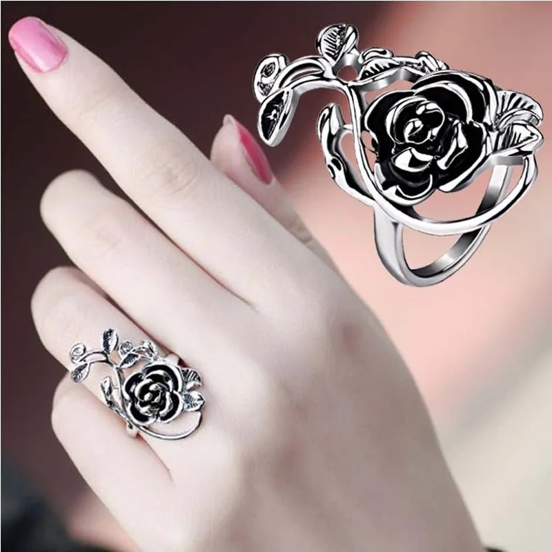 

Retro Silvery Romantic Rose Leaf Vine Garland Women's Party Make-up Jewelry 2020 jewelry rings for women