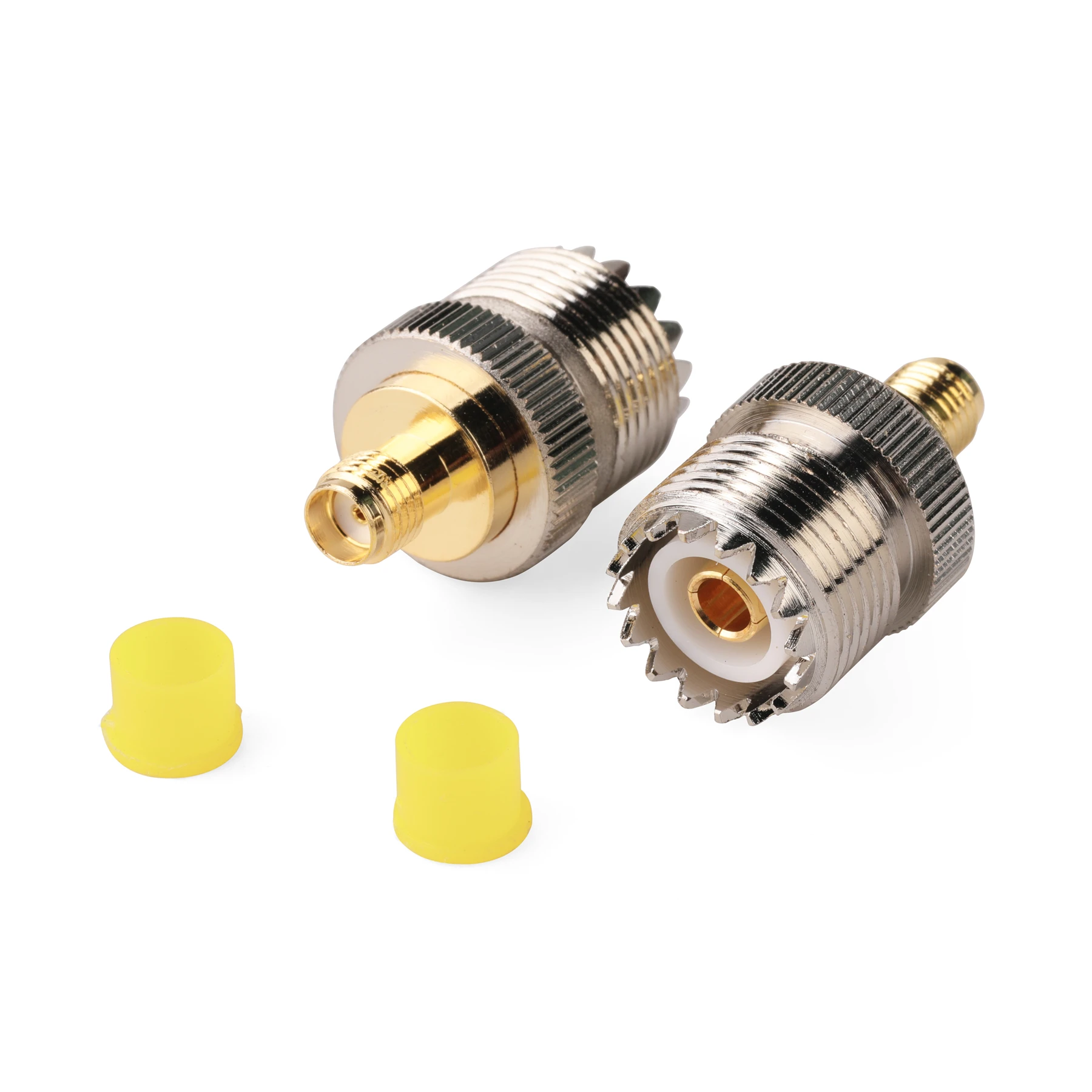 

2pcs RF coaxial coax adapter SMA female to UHF(PL259) female SO-239 SO239 SMA Jack/Plug to UHF Nickel Gold Plated Test Converter