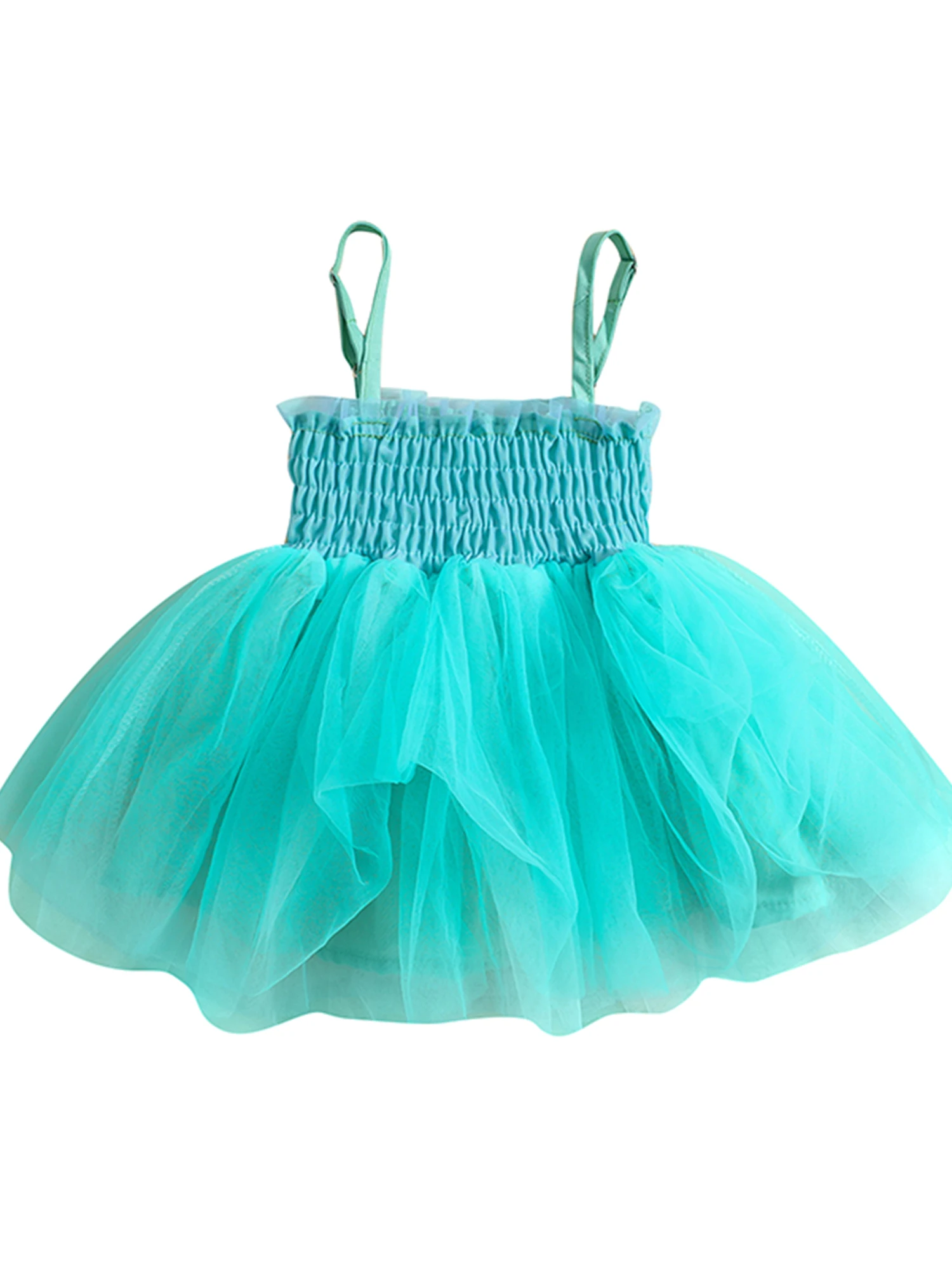 

Baby Girl Tulle Tutu Dress Sleeveless Strap Pleated A-Line Layered Princess Dress Summer Halter Lace Sundress (A-Teal 12-18
