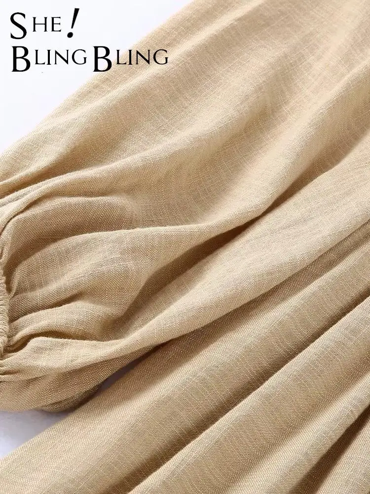 Женское льняное платье-Халат средней длины с рукавом реглан |