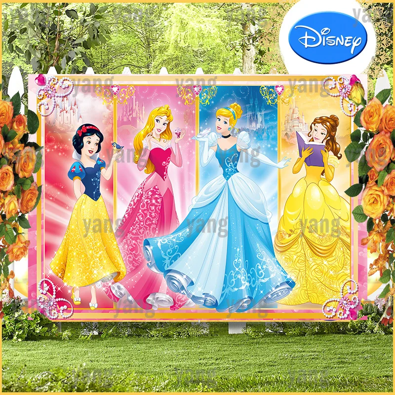 Disney Magic Cards Background Backdrop Cartoon Princess Cinderella Snow White Belle Birthday Party Banner Decoration Photo Shoot enlarge