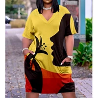 sexy local dress african womens fashion dress bohemia 3d party dress womens slim sun dress pocket v neck dress s 5xl