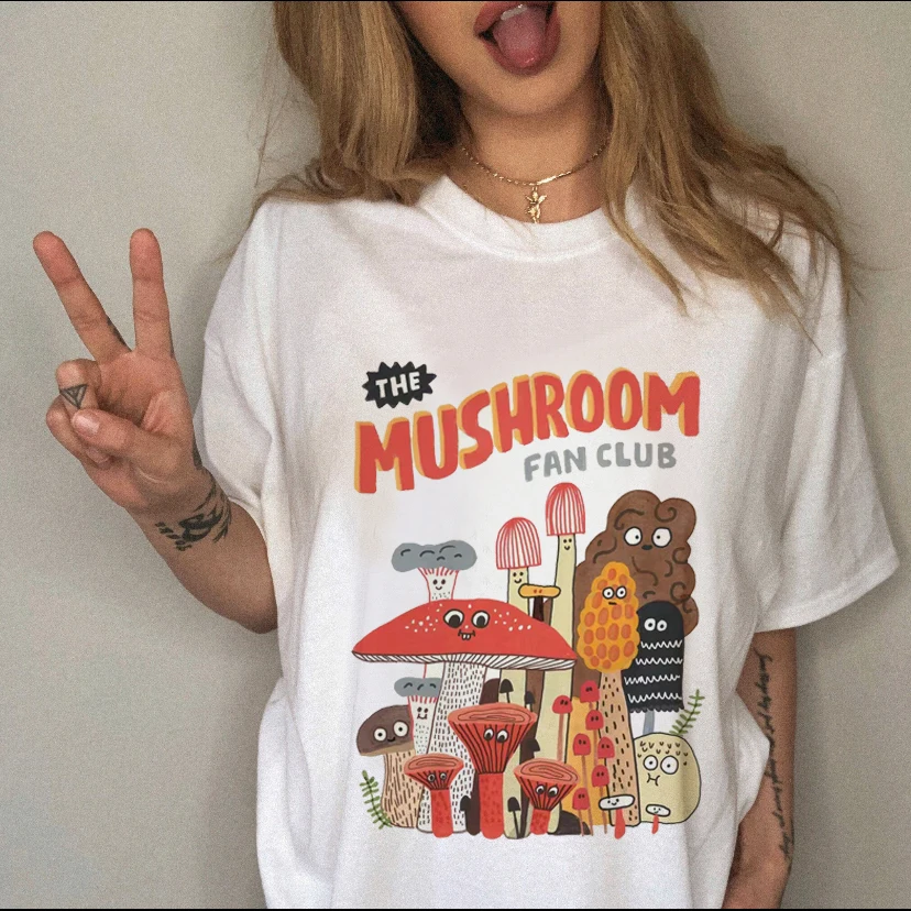 

Mushroom Cute T Shirts Women O-neck Casual Summer Tops Graphic Woman Tshirts 2022 Fashion Streetwear Clothes Female