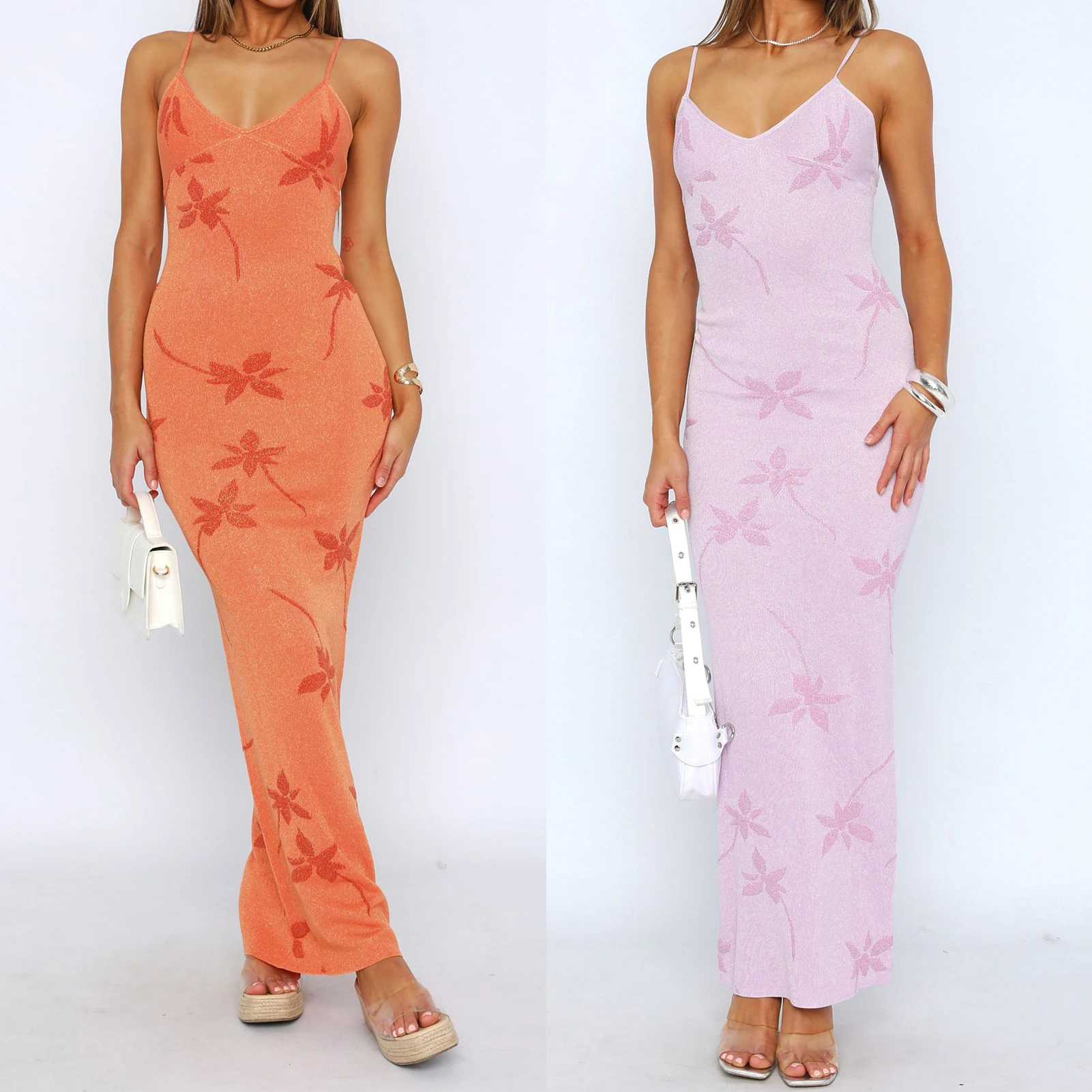

2023 Women Sleeveless Maxi Dress Ladies Cami Pencil Dresses Elegant Slip Sundress Evening Party Print V Neck Casual Robe
