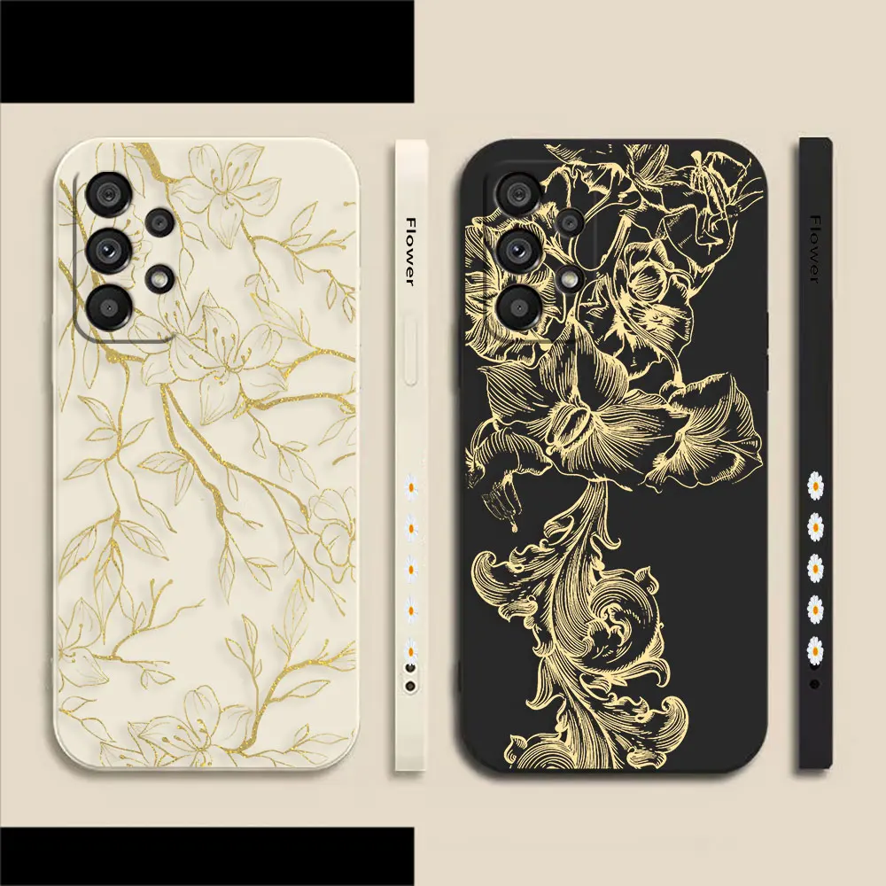 

Golden Luxury Line Flower Phone Case For Samsung A91 A73 A72 A71 A53 A52 A51 A42 A33 A32 A31 A23 A21S A13 A12 AO3S 4G 5G Case