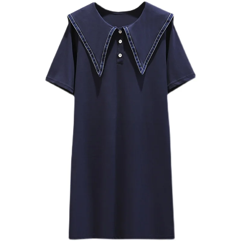 

Женское Повседневное платье с коротким рукавом, белое свободное мини-платье большого размера с воротником в морском стиле, Корейская одежд...