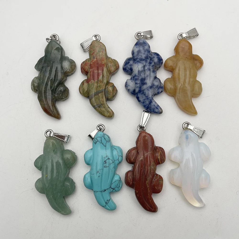 Модные смешанные подвески и ожерелья из натурального камня крокодила для