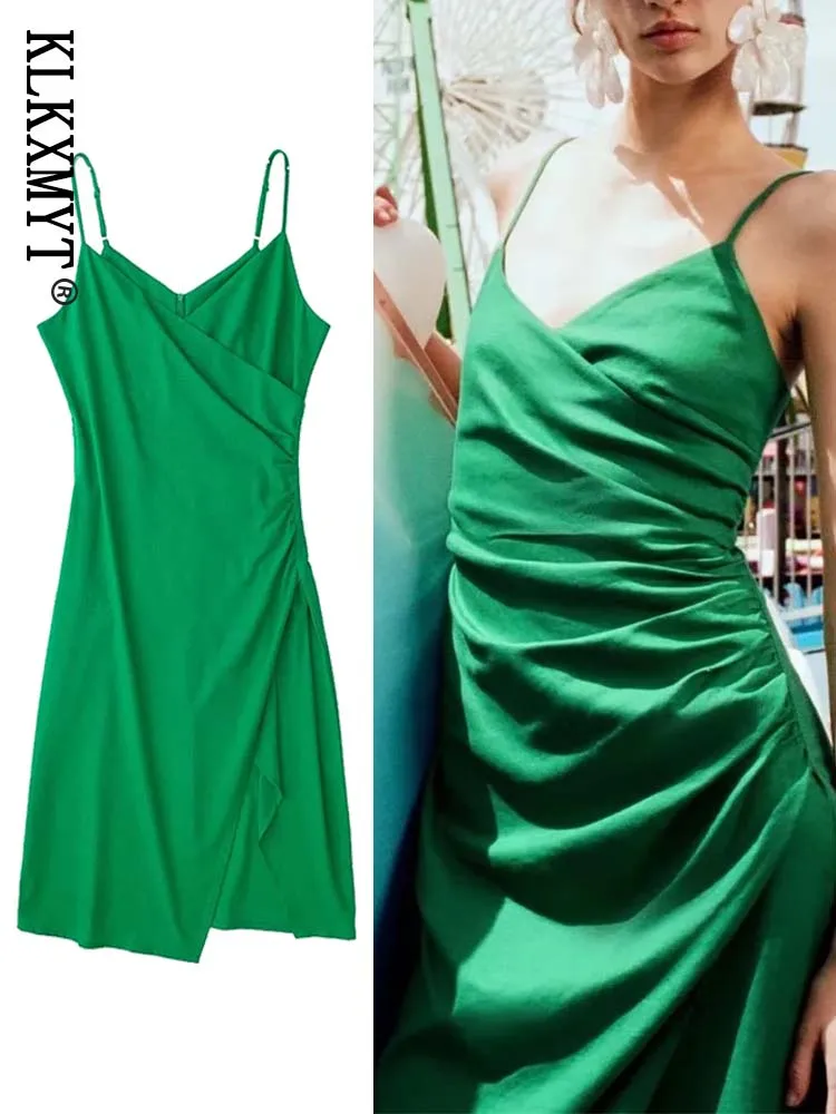 

Женское Плиссированное Платье-миди на тонких бретельках, без рукавов