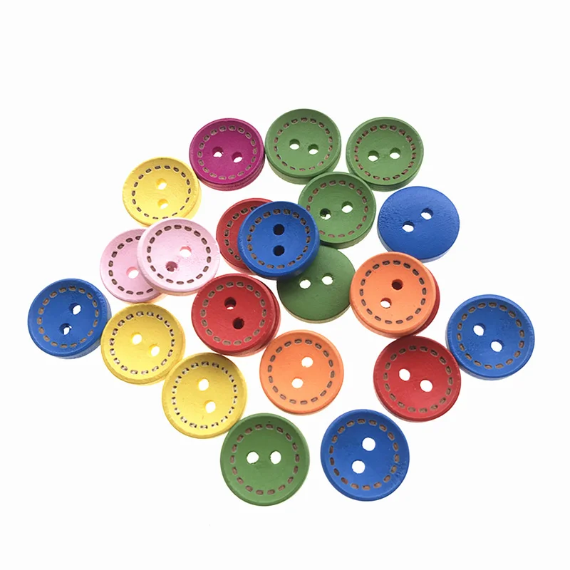 

100pcs 15mm Assorted Colors Wooden Buttons 2 Hole Mixed Colored for Sewing Craft DIY Handmade Ornaments Durable Crafting