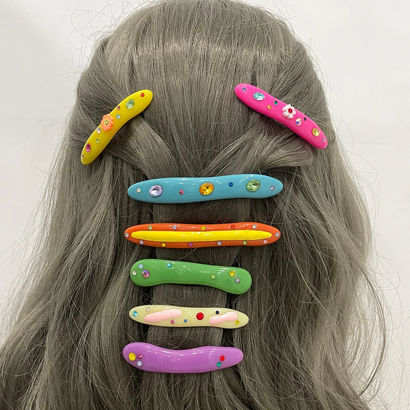 

2022 Candy Color Diamond Resin Cute Hair Spring Clips For Women Girls Hairgrips Hairpins Barrettes Headdress Summer