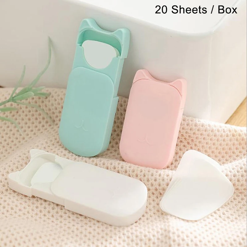 

20Pcs/Box Sliding Cover Disposable Soap Paper Travel Washing Hand Bath Clean Scented Slice Sheets Paper Soap Bathroom Supplies