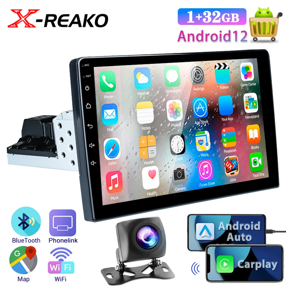 X-REAKO 1 Din 9''  CarPlay Andriod 12 Car Multimedia Player GPS Navigation Bluetooth Car Audio Wifi USB FM Mirror Link HD Auto