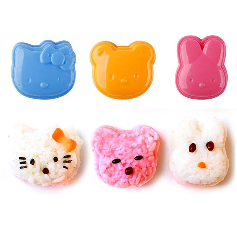 

3D Cartoon Sushi Maker Children Rice Ball Mould Sandwich DIY Tool Kitchen Accessories 3Pcs Cute Rice Roll Mold Rice Ball Maker