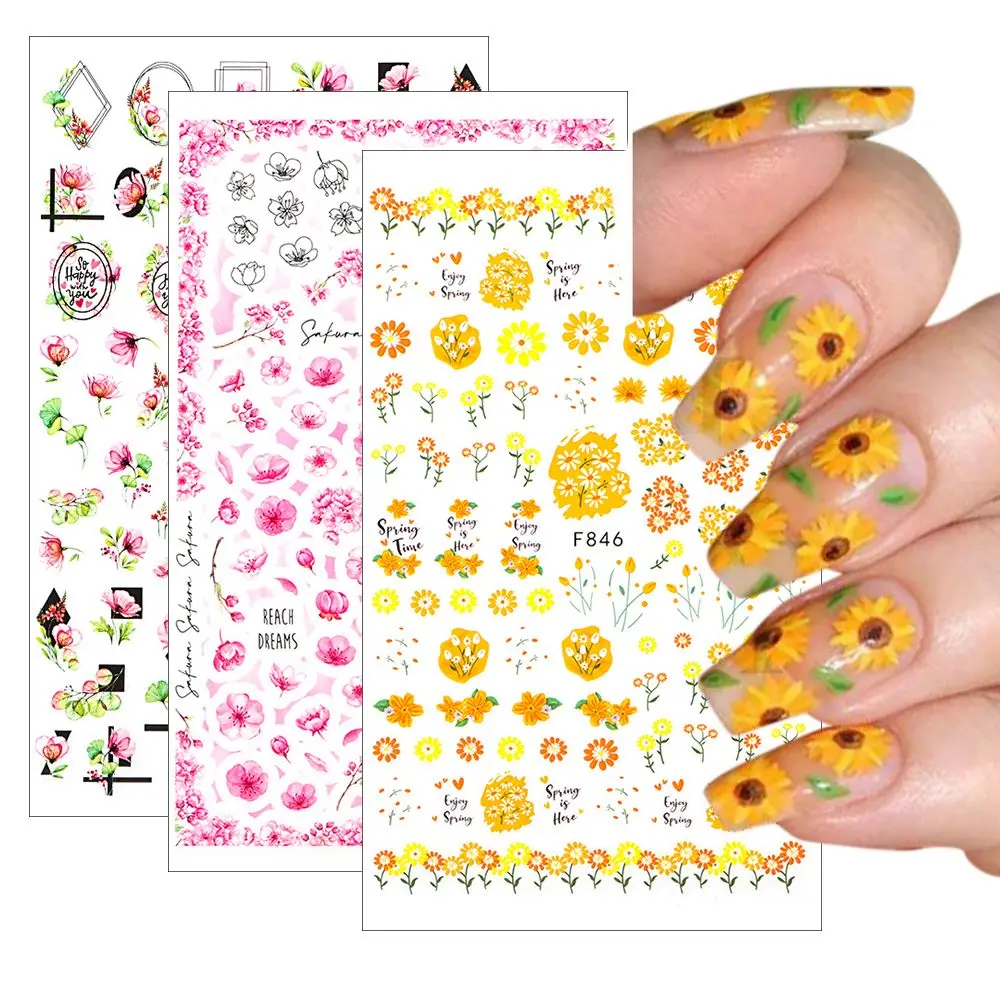 

Decoration DIY Wraps Decals Blue Leaves Daisy Design Spring Flowers 3D Geometric Nail Stickers