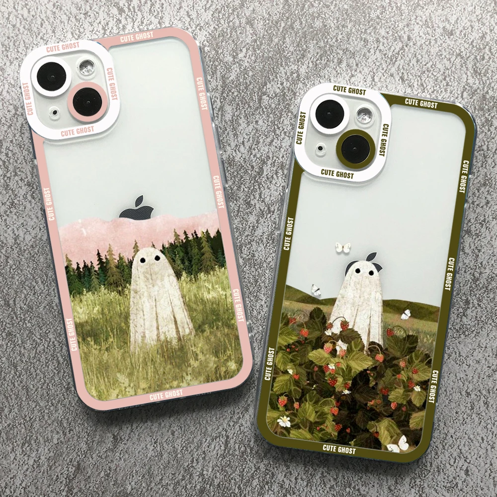 

Cute Ghost Phone Case For iPhone 13 12 11 Pro Max XSMAX X XR 14 Plus 14 Pro MAX Luxury Clear Angel eyes Soft bumper Case