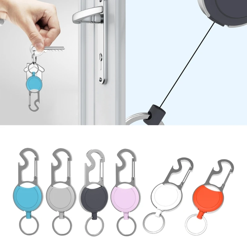 

H8WC Heavy Duty Retractable Keychain Strong Casing Carabiner Keychains Retractable Badge Holder Nylon Woven Rope Keyring Hook