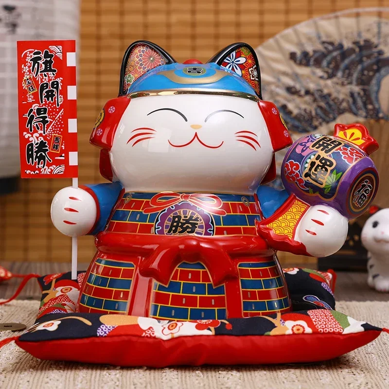 9-дюймовый японский самурайский орнамент керамический Maneki Neko счастливая кошка