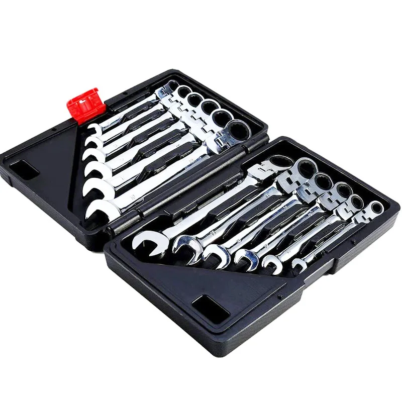 

Flex-Head Ratcheting Wrench Set Metric Chrome Vanadium Steel Combination Wrenches Set Gear Spanner Tools