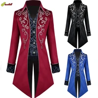 men steampunk medieval cosplay costumes vintage velvet turn down collar tailcoat jacket victorian larp viking tuxedo blazers